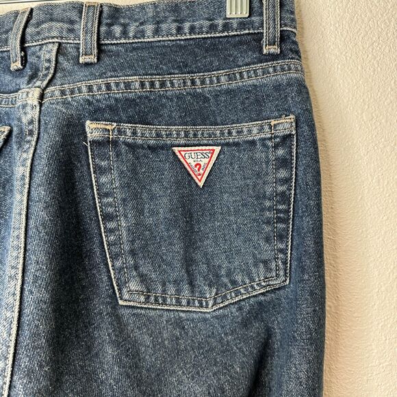 Guess Dark Blue Wash Distressed Slim Leg Raw Hem Denim Jeans 28 - Picture 8 of 16